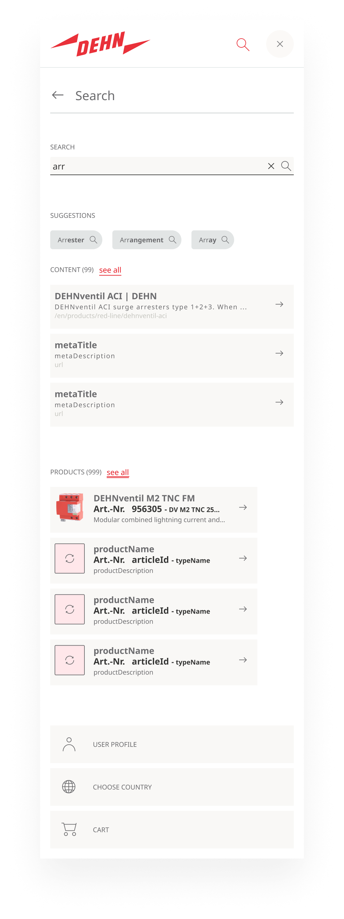The search panel on mobile